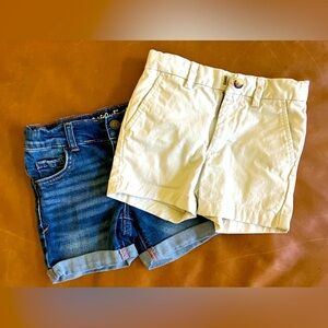 Two pair of shorts: 2T Vineyard Vine Khaki and Cat & Jack Denim Shorts